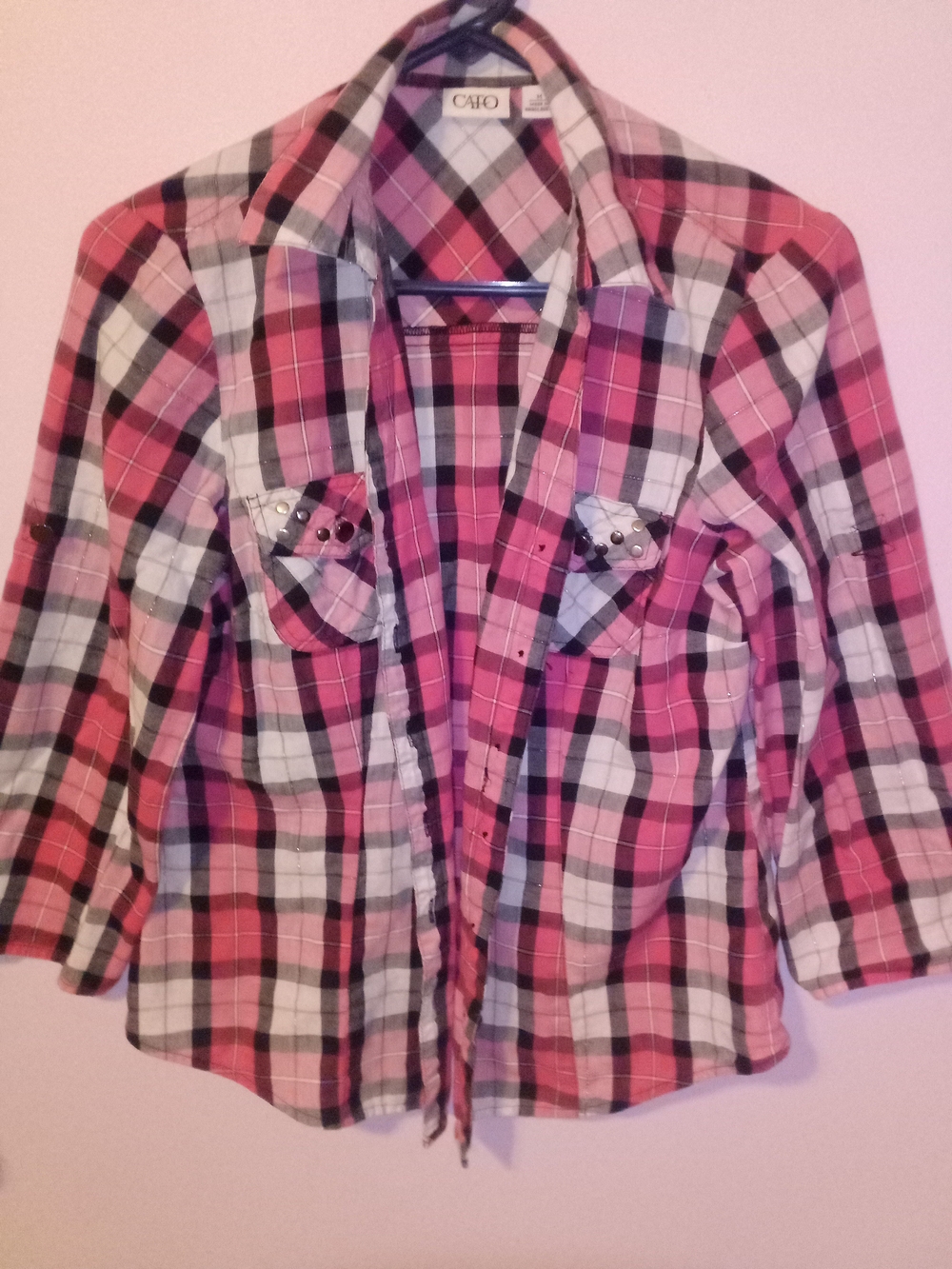 Cato Pink Black White Plaid Shirt - Picture 2 of 3